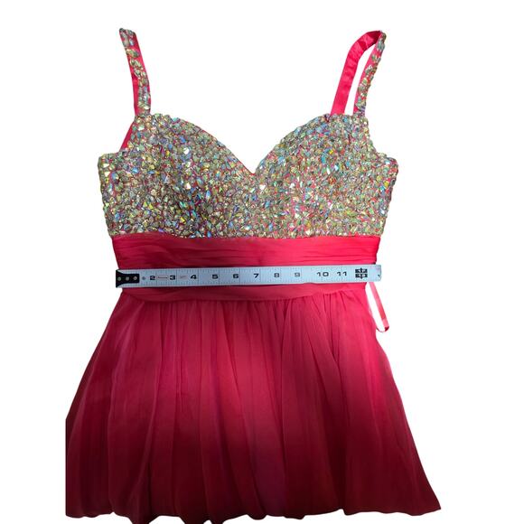 Y2K Short Prom Dress La Femme Rhinestone Tulle Hot Pink SZ 0 Homecoming Dance - Picture 8 of 10